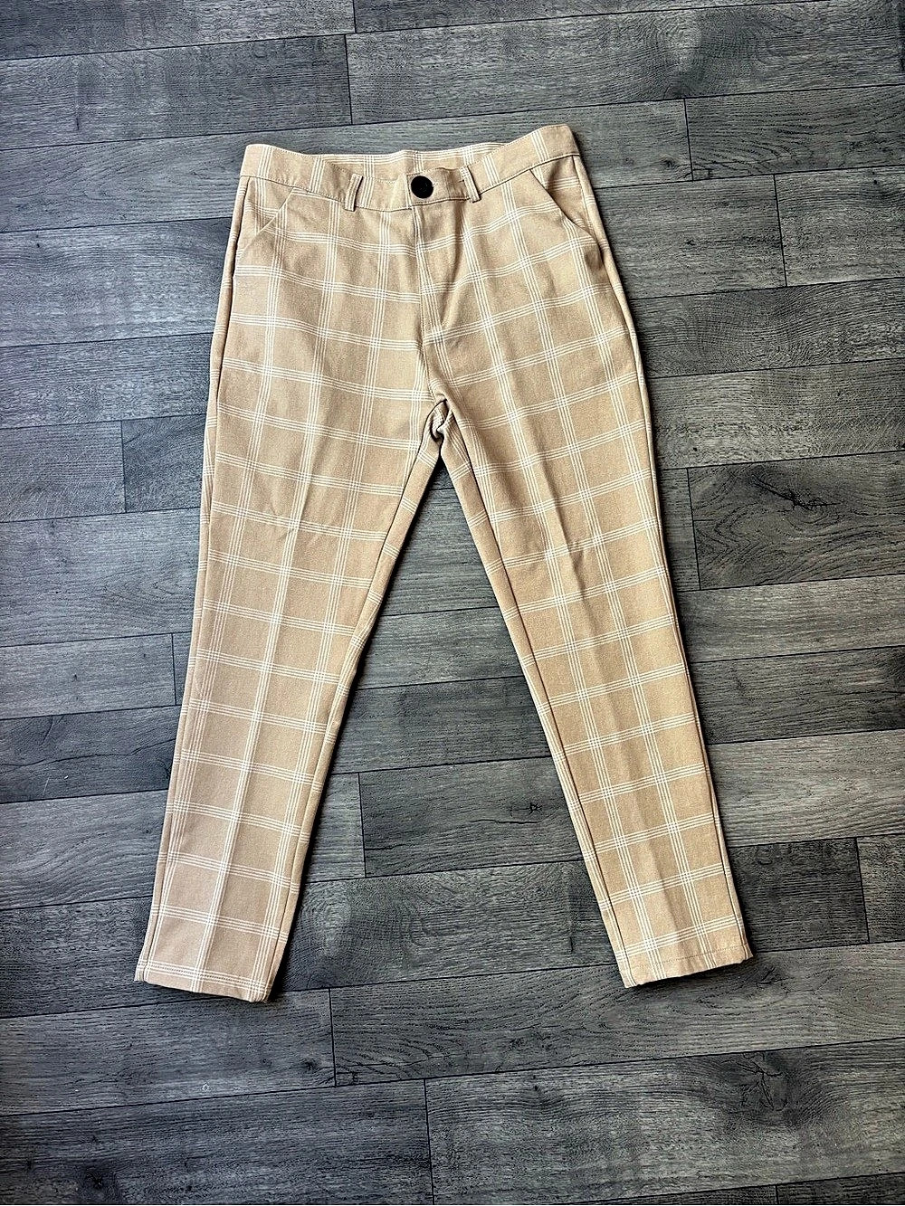 Plaid Straight Leg Trousers in Beige Size Medium